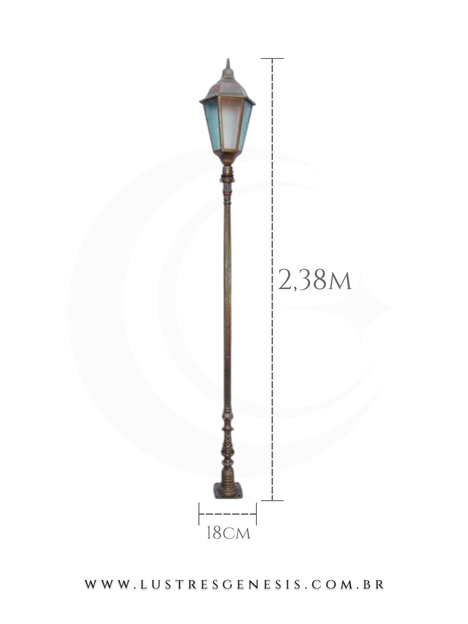 Poste de Ilumina&ccedil;&atilde;o externa Cl&aacute;ssico Retro 2,38m estrutura robusta em alum&iacute;nio fundido para jardim e fachada
